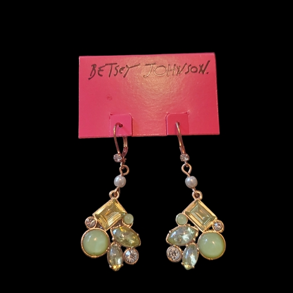 Betsey Johnson pierced dangling earings with green rhinestones - Picture 2 of 3